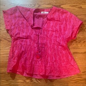 Vineyard Vines Pink Leaf Print Blouse
